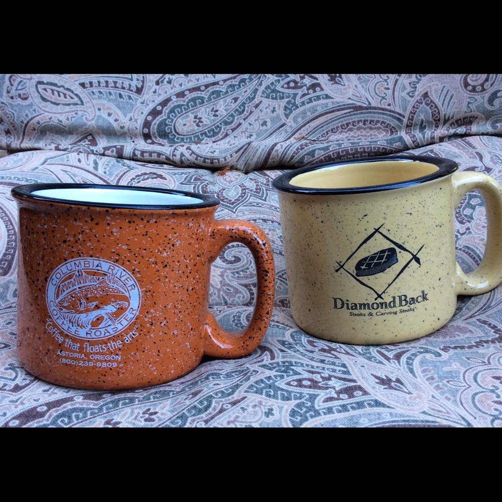 Camper MUGS set of 2 Heavy duty mugs Orange ,gold specks